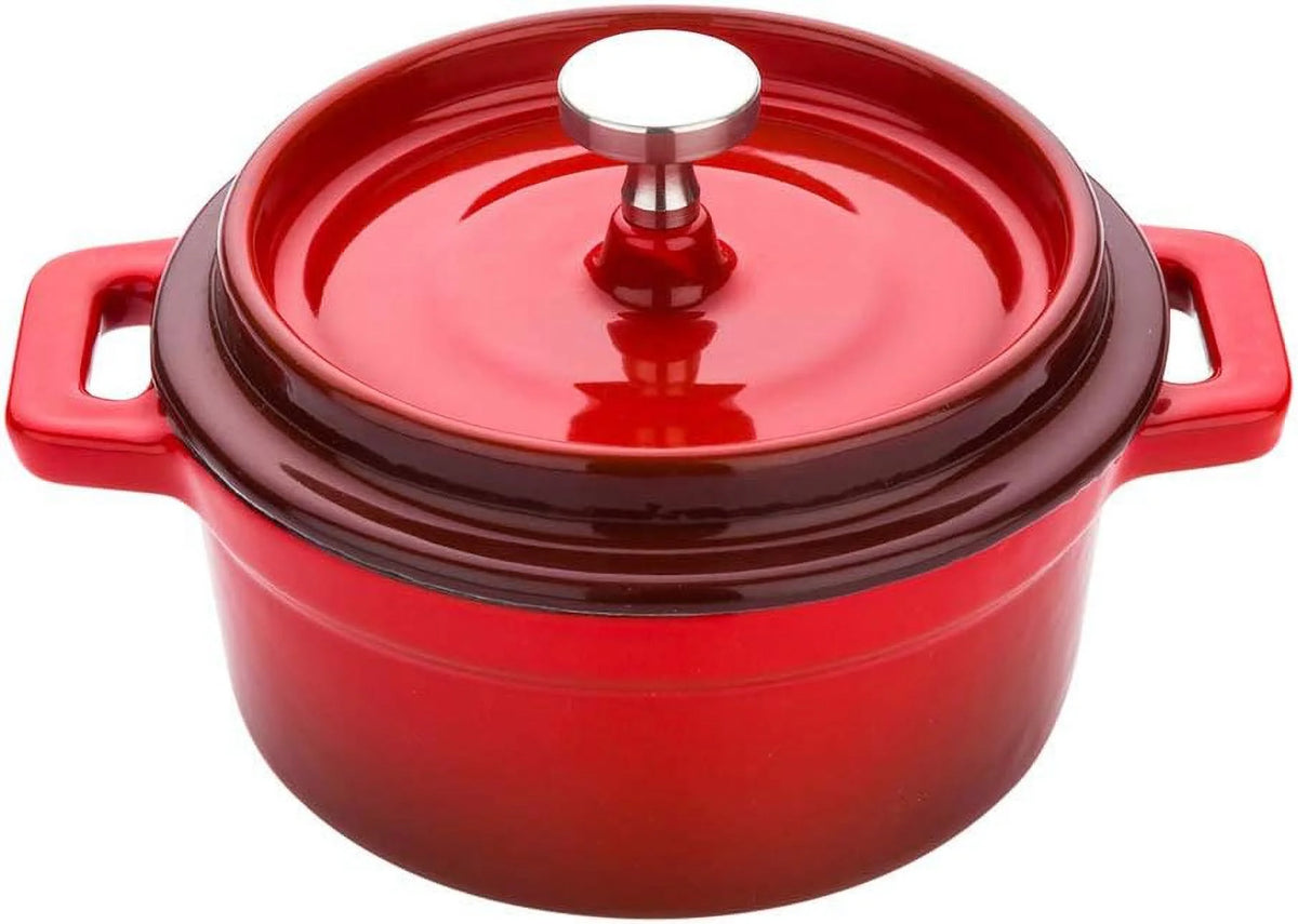 8 Ounce Red Enameled Cast Iron Mini Casserole Dish with Lid R971702