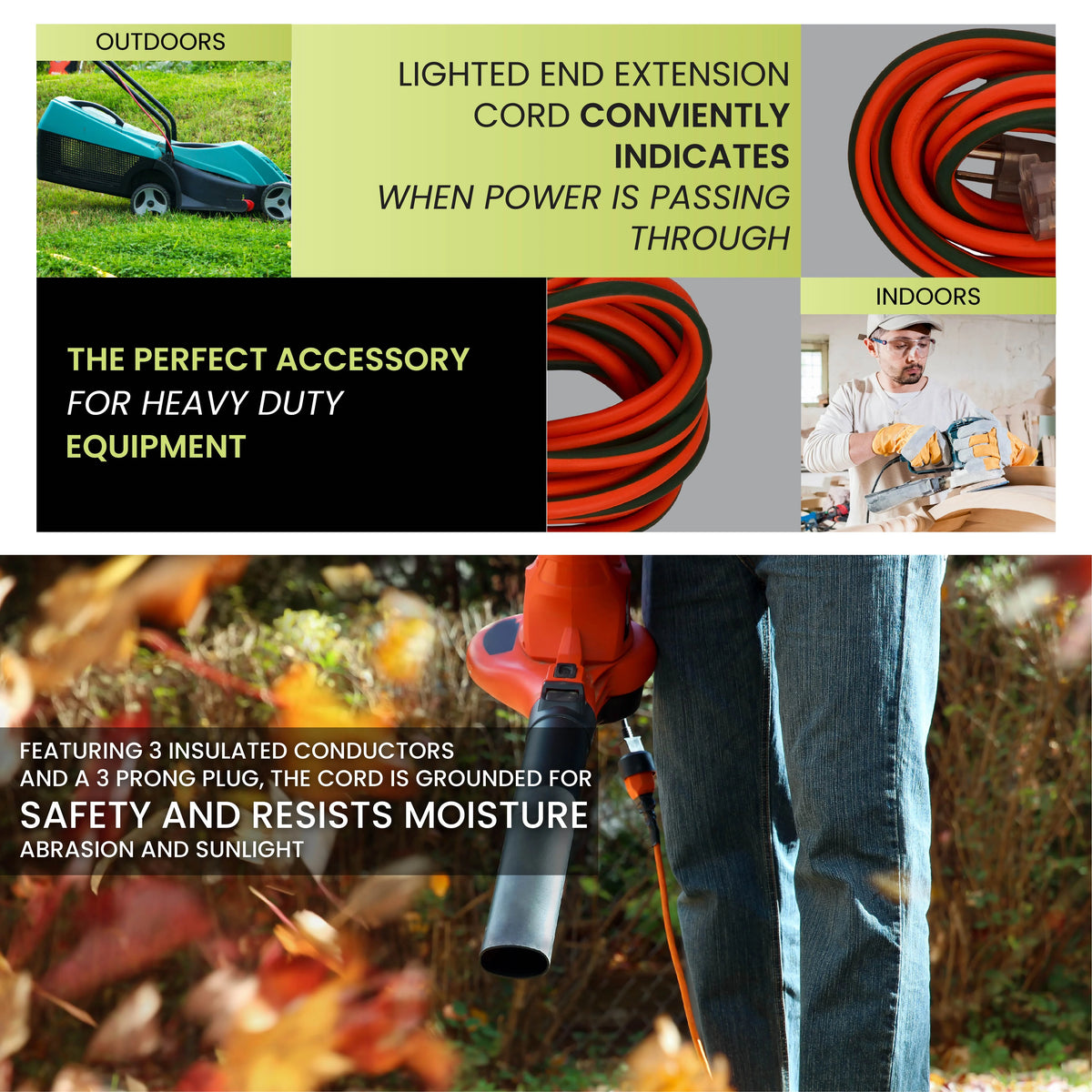 16/3 100 Ft SJTW Outdoor Extension Cord with Lighted End B1483