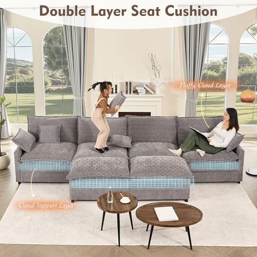 Black Chenille U Shaped Modular Sectional Sofa with Ottoman X354608