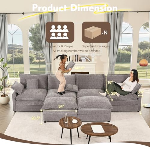 Black Chenille U Shaped Modular Sectional Sofa with Ottoman X354608