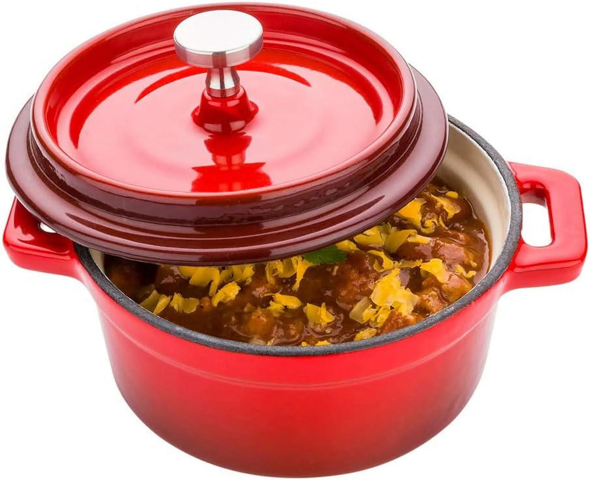 8 Ounce Red Enameled Cast Iron Mini Casserole Dish with Lid R971702
